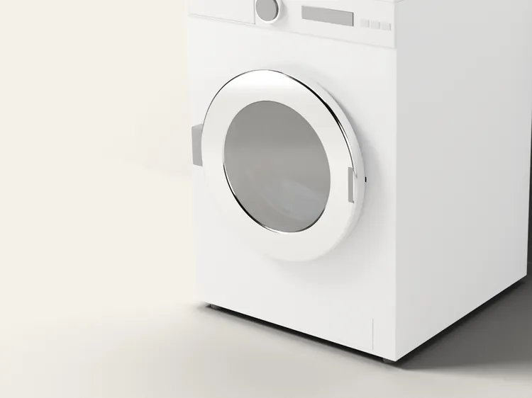 The front of the washer with the door shut and the wash water behind the glass; the door gasket seals the door.
